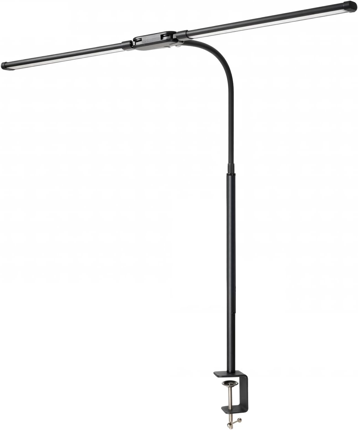 LED Desk Lamp with Clamp, Double Head Adjustable Architect Light, Eye-Caring Monitor Desk Lamp for Home Office, Flexible Gooseneck Task Lamp with 10 Brightness Levels & 5 Color Temperature Modes Black