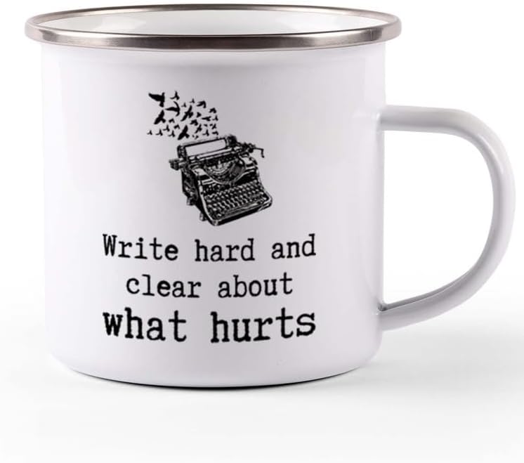 Writer Camper Mug 12oz - Write Hard, Clear a Hurts - Funny Author Gift To Book Lover Bookish Bookworm Writing Sarcasm Poetry Novelist Journalist