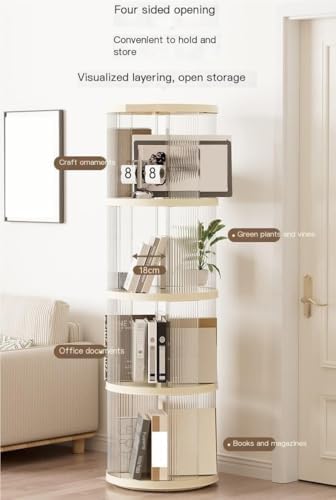 4-Tier White Rotating Bookshelf Tower, 360° Revolving Bookcase, Floor Standing Corner Shelf, Storage Rack for Home Office, Space Saver for Study & Living Room