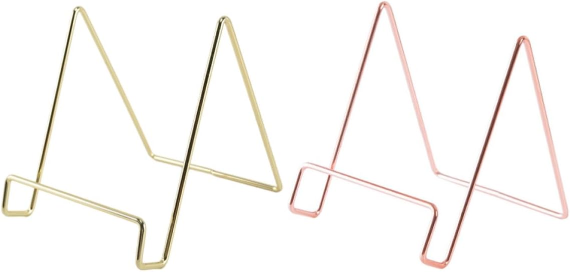 2pcs Iron Photo Frame Display Rack and Phone Holder Set, Desktop Multifunctional Tabletop Ornament Stand for Recipe Plates, Magazine Display, Home Décor in Gold and Rose Gold