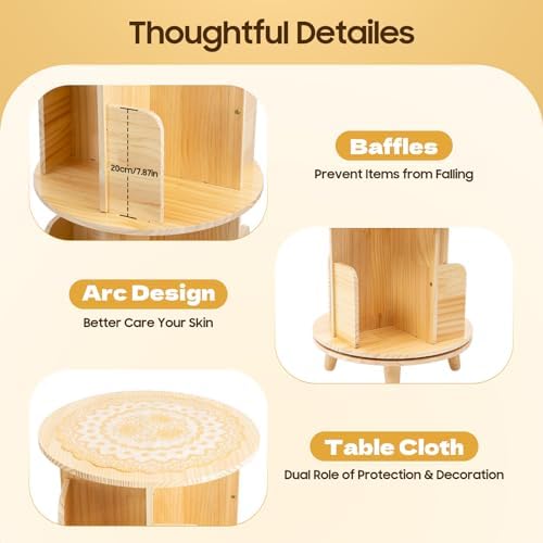 360° Pine Wood Rotating Bookshelf - Floor Standing Bookcase Storage Rack for Kids & Adults - Versatile Organizer for Living Rooms, Studies, and Bedrooms
