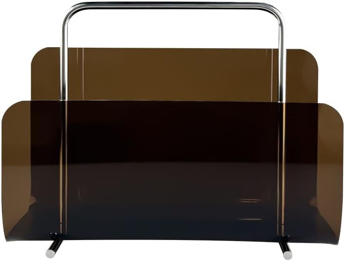 Magazine Holder, Brown Clear Acrylic with Stainless Steel Handle, Tabletop Display Stand