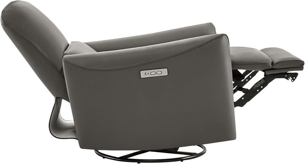 Swivel Glider Power Recliner with USB & Type-C Ports – Breathable Leather Modern Electric Chair, Lumbar Support for Living Room, Home Theater