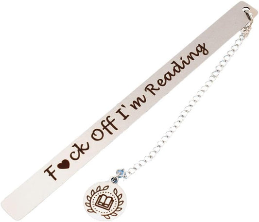 Silver Stainless Steel Leaf Pendant Book Mark,Funny Inspirational Bookmark for Book Lovers Reader Gifts,2024 New Metal Bookmark Gift,Engraved Off I am Reading,Book Covers and Book Accessories