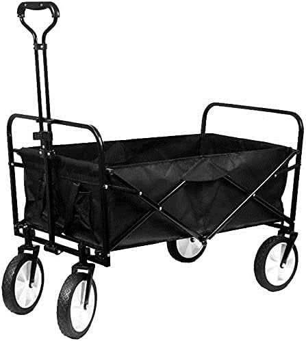 Utility Wagon Portable Camping Cart Collapsible Hand Cart with 4 Wheels and Adjustable Push Handle Load-Bearing 100kg / 220lbs (Color : Black)