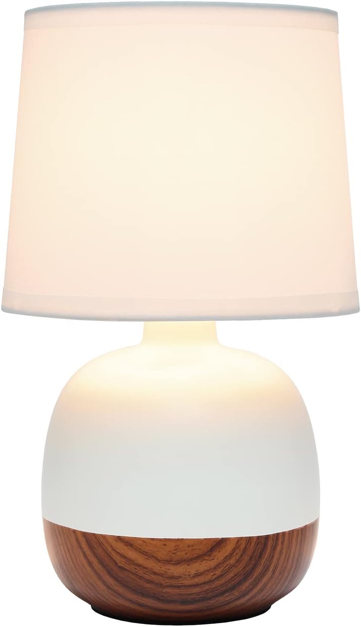 Simple Designs LT2078-DWW Petite Mid Century Table Lamp, Dark Wood and White