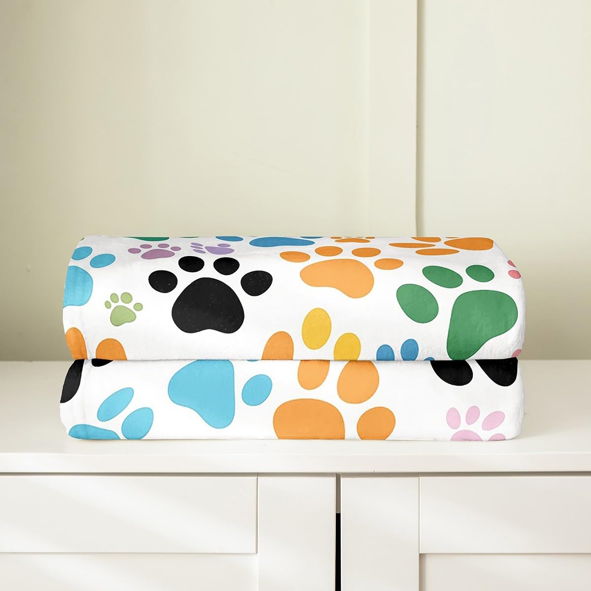 Castle Fairy Colorful Dog Paw Flannel Blanket Queen 90"x90",Puppy Dog Lover Fleece Throw Blankets for Couch Bed,Cute Pet Footprinted Fuzzy Blanket for Kids Girls Woman Teens