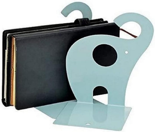 one Pair Cute Cartoon Elephant Nonskid Bookends Art Bookend Metal Bookends (Blue)