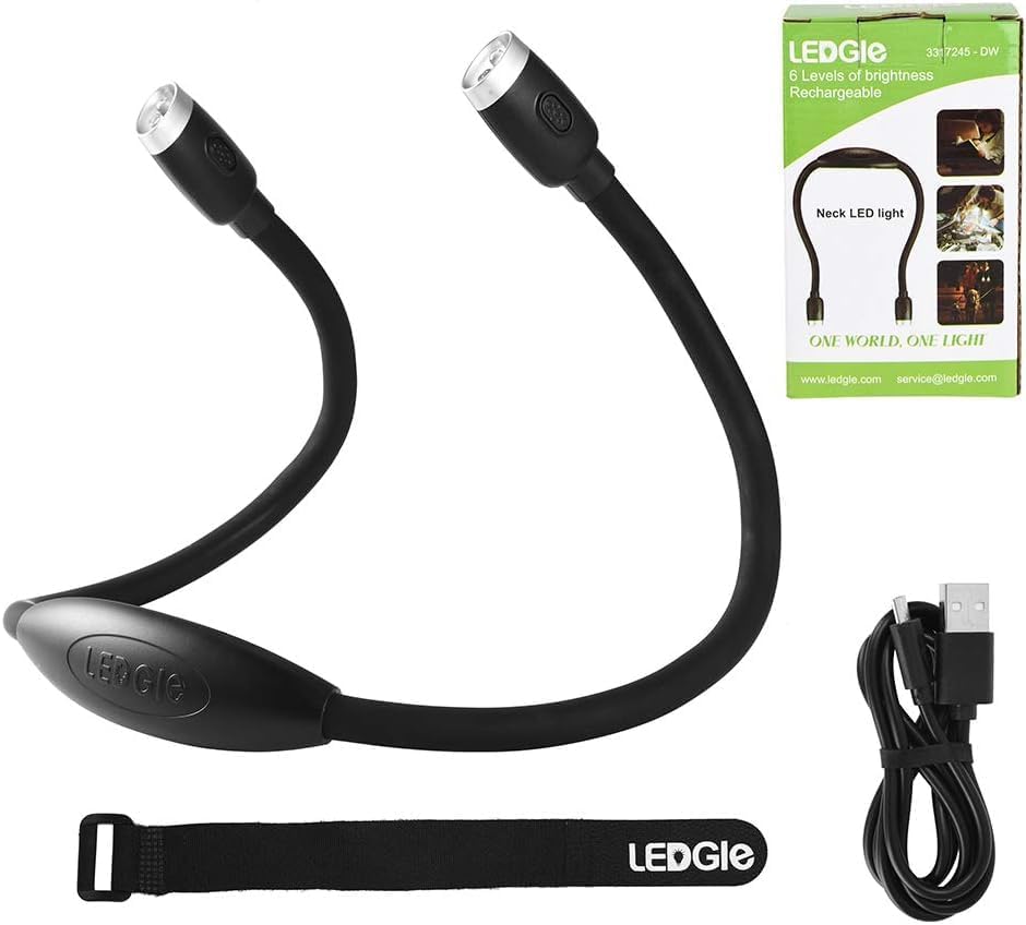 LEDGLE Updated Neck Light for Reading Books in Bed, LED Neck Lamp for Knitting with 1600K 3500K 6000KLighting + Flexible Comfortable Soft Silicone Arms, Perfect for Craft, Knitting, Repairing (Black)