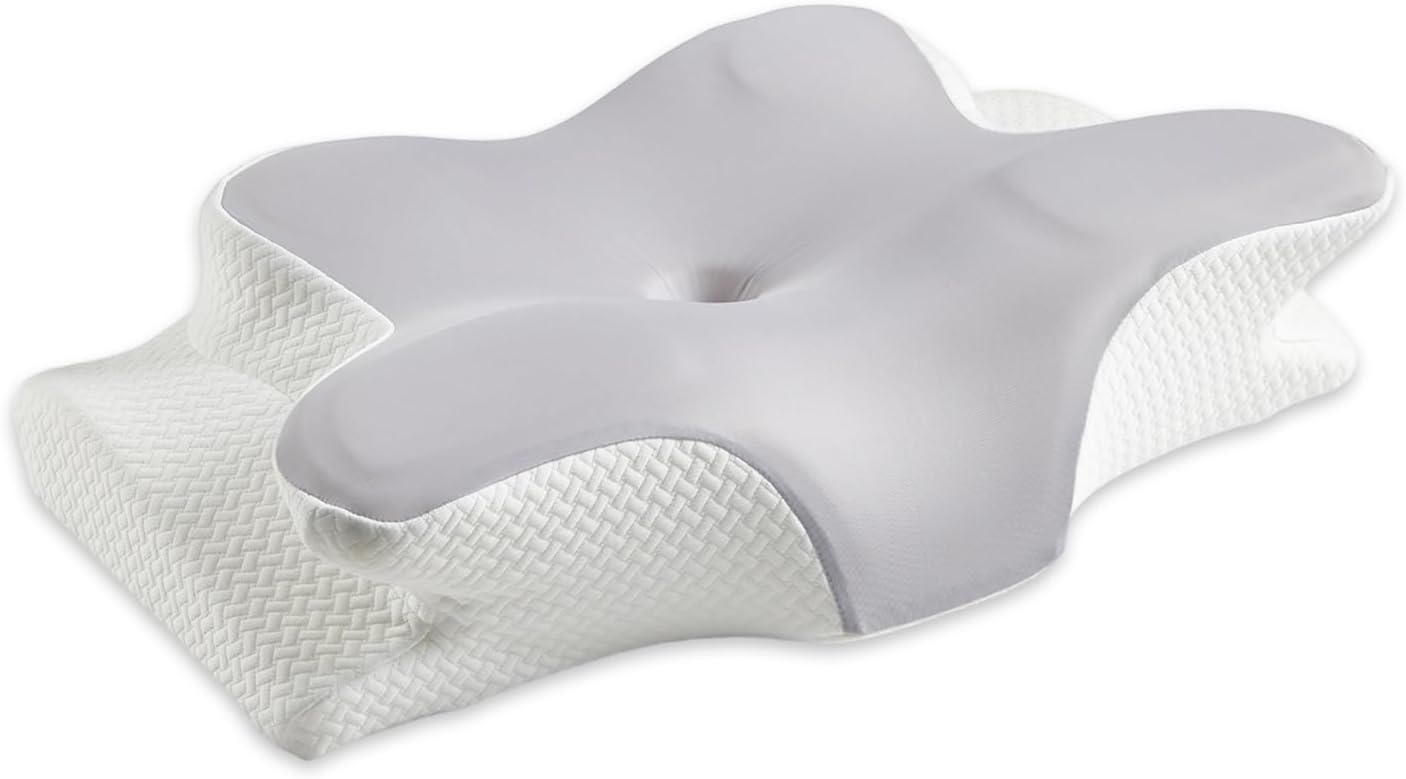 Cervical Neck Pillow – Ergonomic Neck Pain Relief Pillow, Contour Memory Foam Orthopedic Support, Ideal for Side Back Stomach Sleepers with Cooling Breathable Pillowcase