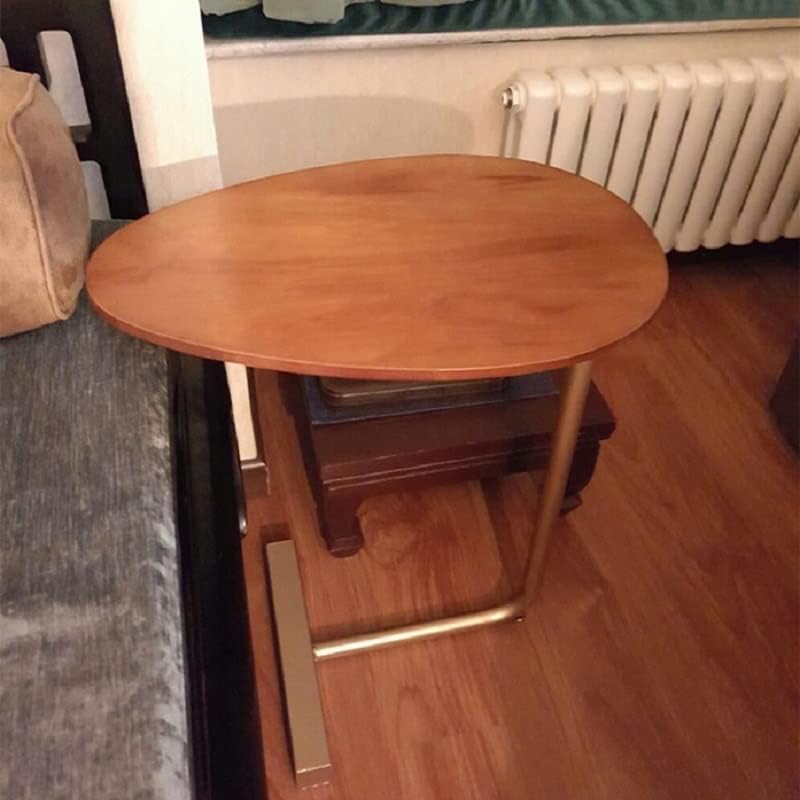 Simple Side Table Iron Art Sofa Corner Lazy Bedside Reading Oval Coffee Tea Solid Wood Countertop(D)