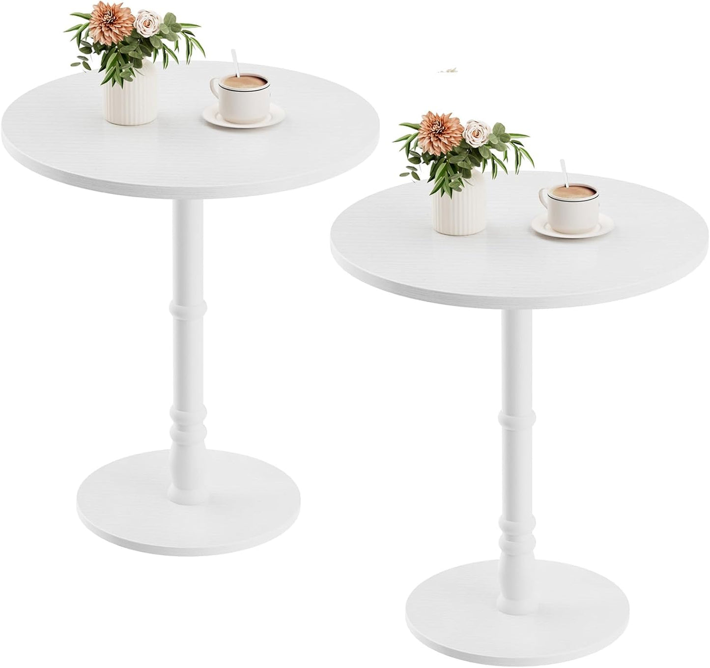 16" Round Side Tables Set of 2, Solid Wood Pillar with Wood Top & Base, Small Drink Accent Table for Living Room, Bedroom, Sofa & Office, Easy Assembly, White