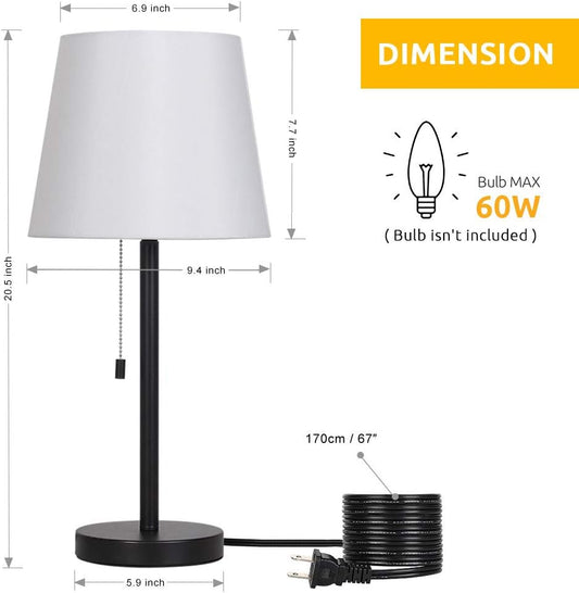 HAITRAL Bedside Table Lamps Set of 2 - Black and White Modern Desk Lamps for Bedroom, Dorm, Living Room, Office 20 inch H