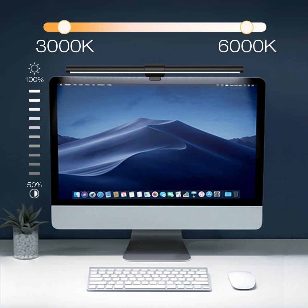 OOWOLF Computer Monitor Light Bar, Computer Screen Lamp for Eye-Caring, USB Reading Light LED Task Lamp with Touch Control, Dimmable Screen Bar 17", Memory Monitor Top Space Saving Home Office