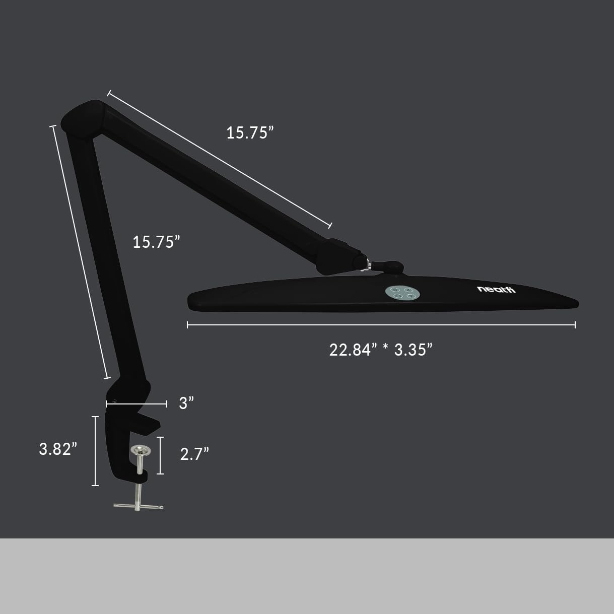Neatfi Elite HD XL Task Lamp | 22-Inch Wide | 2,260 Lumens | 3 Color Temperature Modes | Non-Polar Dimming Desk Lamp (CCT with Clamp, Black)