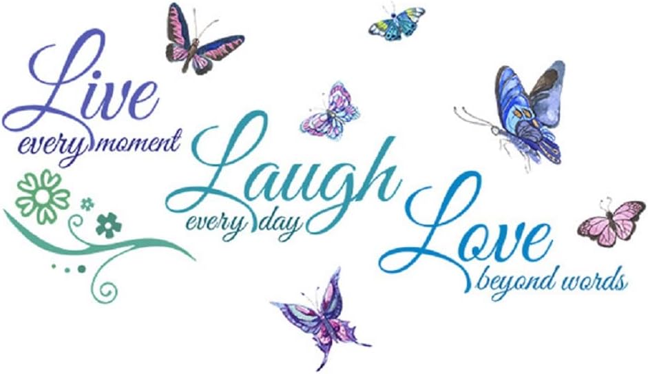 Live Laugh Love Inspirational Quotes Wall Decals Butterfly Motivational Lettering Positive Sayings DIY Sticker Vinyl Art Mural for Bedroom Living Room Nursery Decor(Blue)