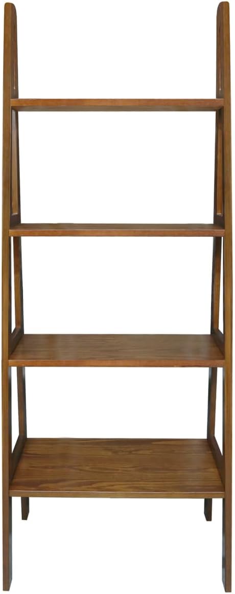 Casual Home 100% Solid Wood 4-Shelf Ladder Bookcase, Standard, 60" H, Warm Brown