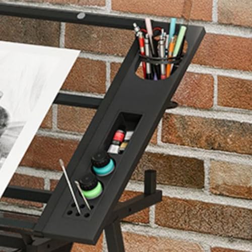 Drawing Tilting Tablet,(Glass Drafting Work Station with Stool, Art Craft Table, Adjustable Height(29.1"-36.6") & 0°-80° Tiltable Tabletop, Drawing Desk for Studio Home Office School)