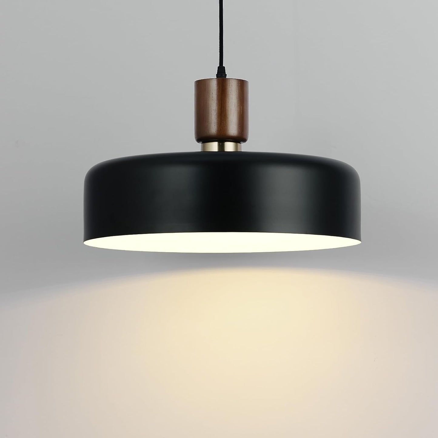 Eustace 15.8" Large Pendant Light, Adjustable Industrial Chandelier with Solid Wood and Brass Accent, Modern Hanging Light Fixtures for Kitchen Island, Living Room,Dining Room, Bedroom,Hallway