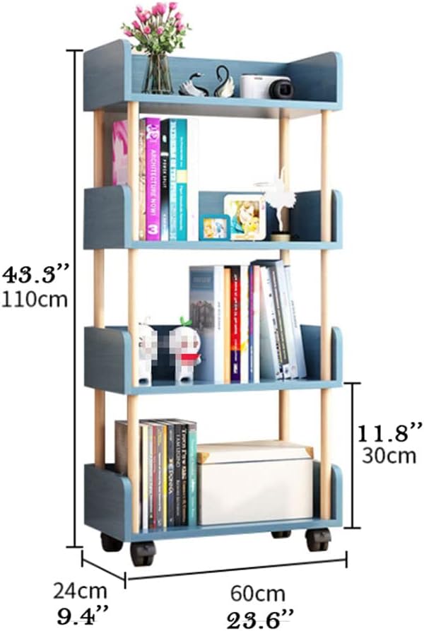 Modern Open Bookcase with Universal Wheels - Multifunctional Free Standing Bookshelf, Wooden Storage Organizer, Stylish Display Shelf for Living Room, Office, or Home Librar