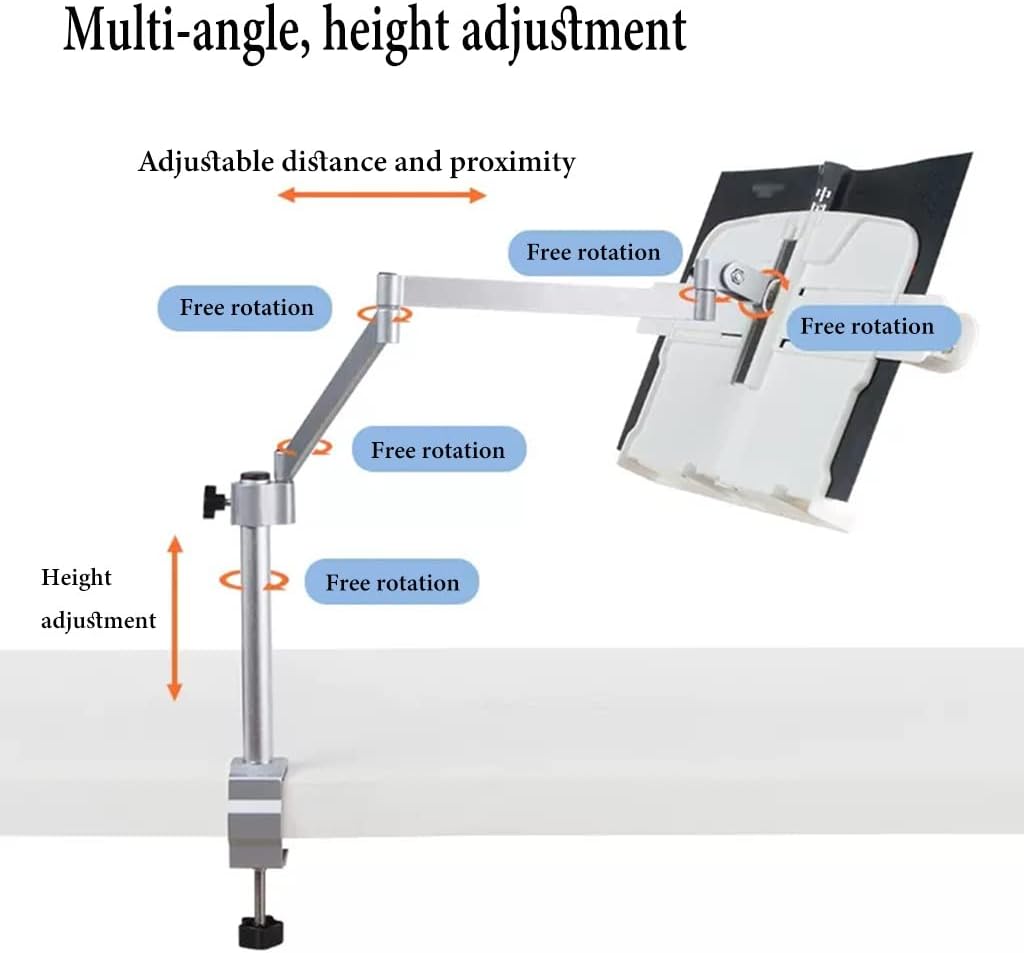Book Stands Height Adjustable, Book Stand with Clamp, Desktop Cookbook Rest with Page Clips for Reading Hands Free, Aluminum Laptop Stand for Desk, Table Side Design (/White) (/White)
