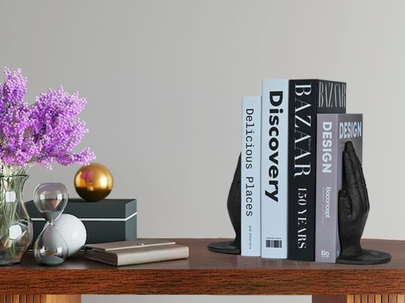 Ambipolar Hands Style Decorative Bookends - Antique Black Cast Iron Decorative Accent for Home Decor, Bookshelf, Living Room Decor, Decorative Bookends for Heavy Books