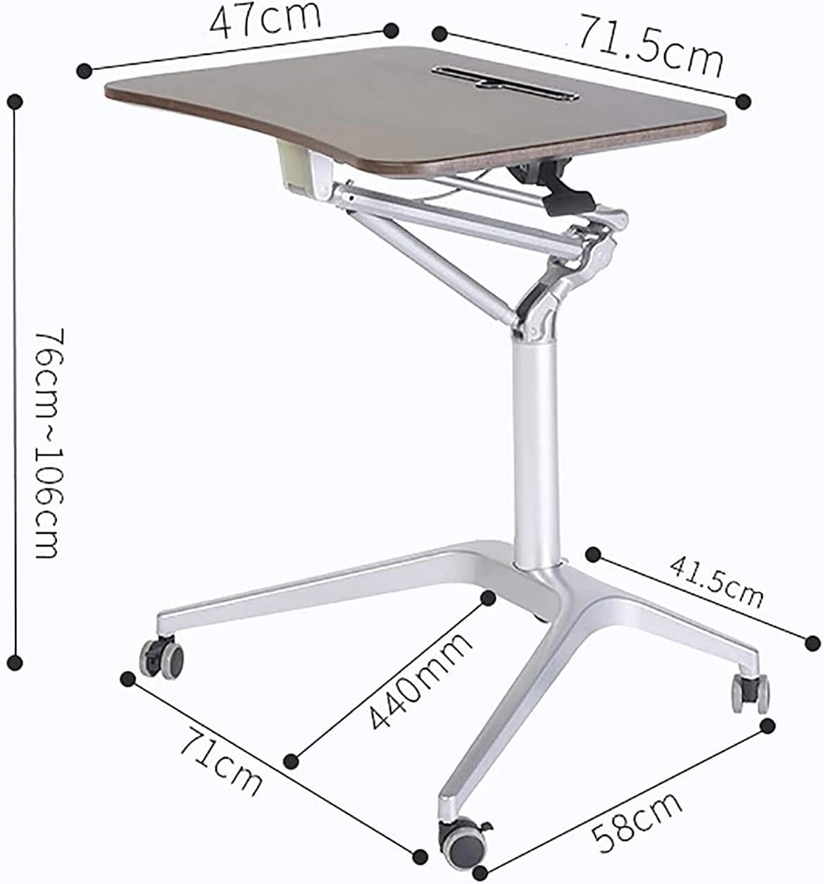 Side Table with Wheels, Mobile Overbed Computer Table Bed Adjustable Height Sofa End Table Hospital Nursing Table for Reading, Bedridden, Elderly