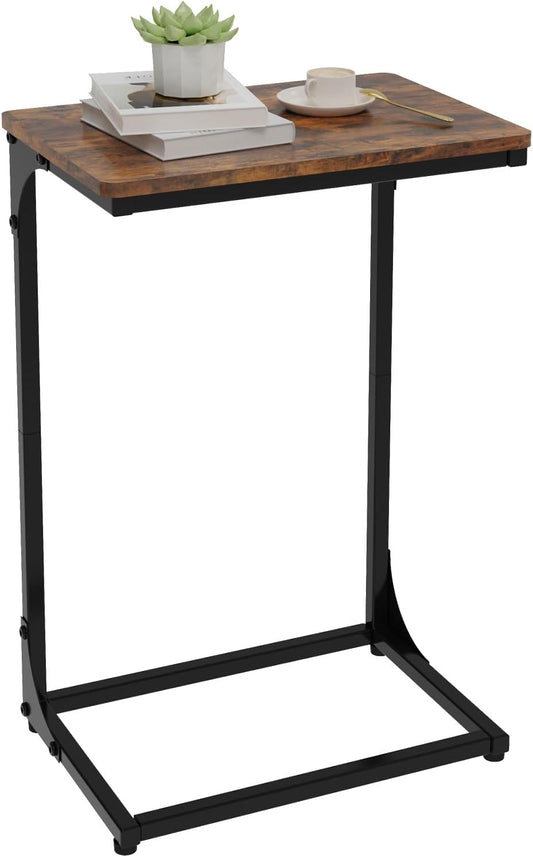 C-Shaped End Table — Slide-Under Sofa TV Tray, for Living Room / Bedroom / Home Office, Brown