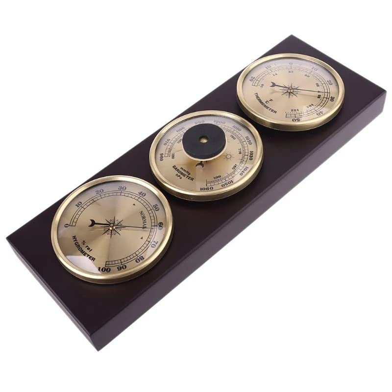 3in1 Wall Hanging Thermometer Barometer Hygrometer Weather Station with Wooden Base