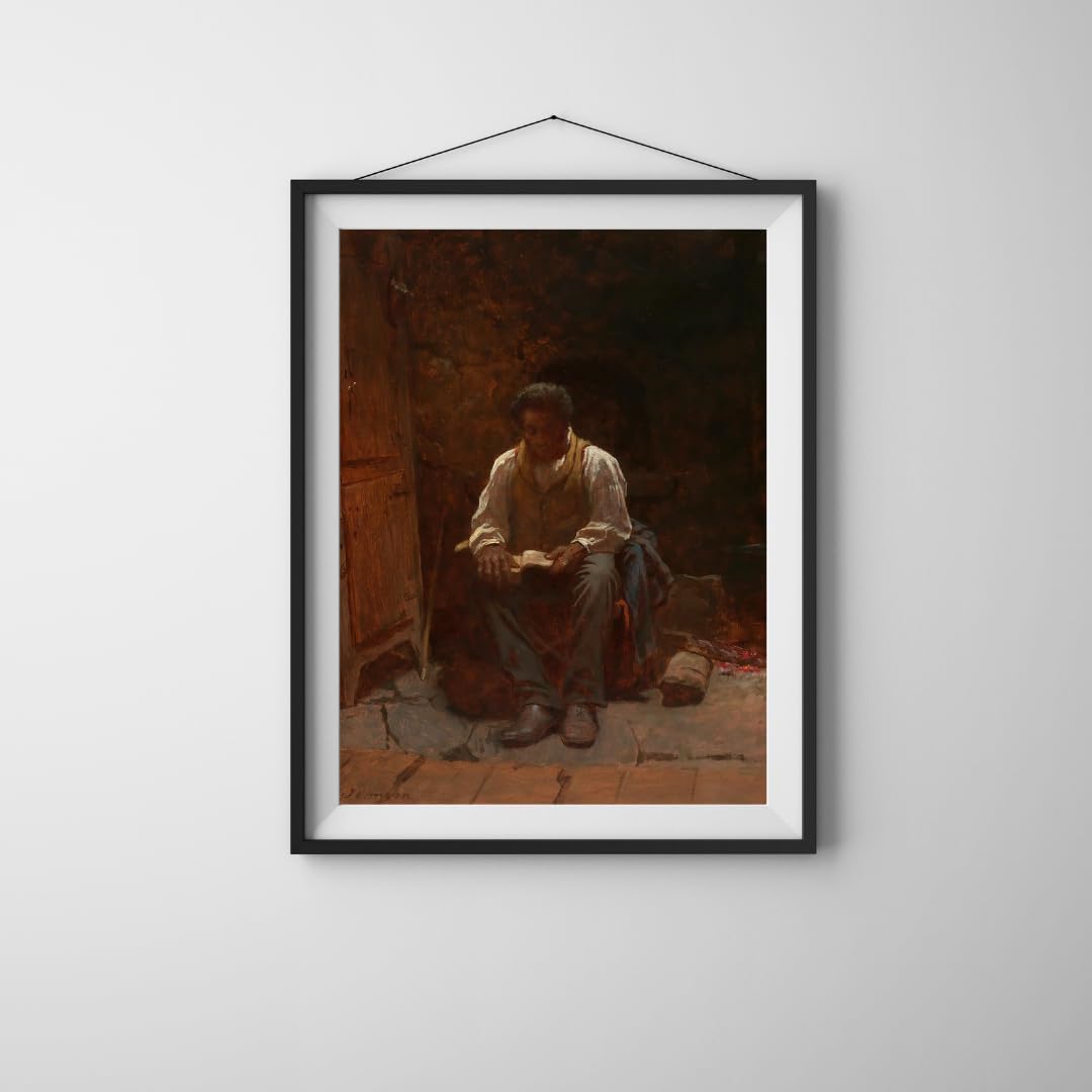 Reading Bible The Lord is my Shepherd 1863 Painting By Eastman Johnson Maine Artist 11"X14" Image Size on Matte Paper Fine Art Print Poster Shipped Rolled-up
