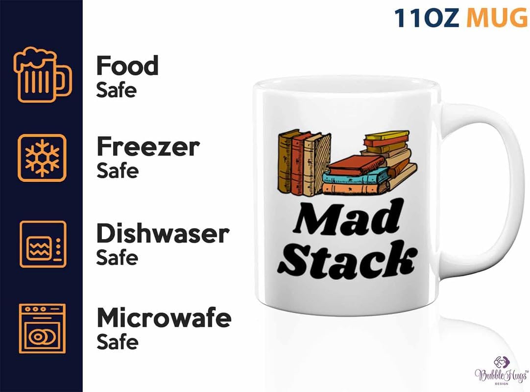 Reading Coffee Mug 11oz White - Mad Stack - Reader Gift Bookworm Owl Lover Cat Lover Book Lover Novelist Librarian Writer