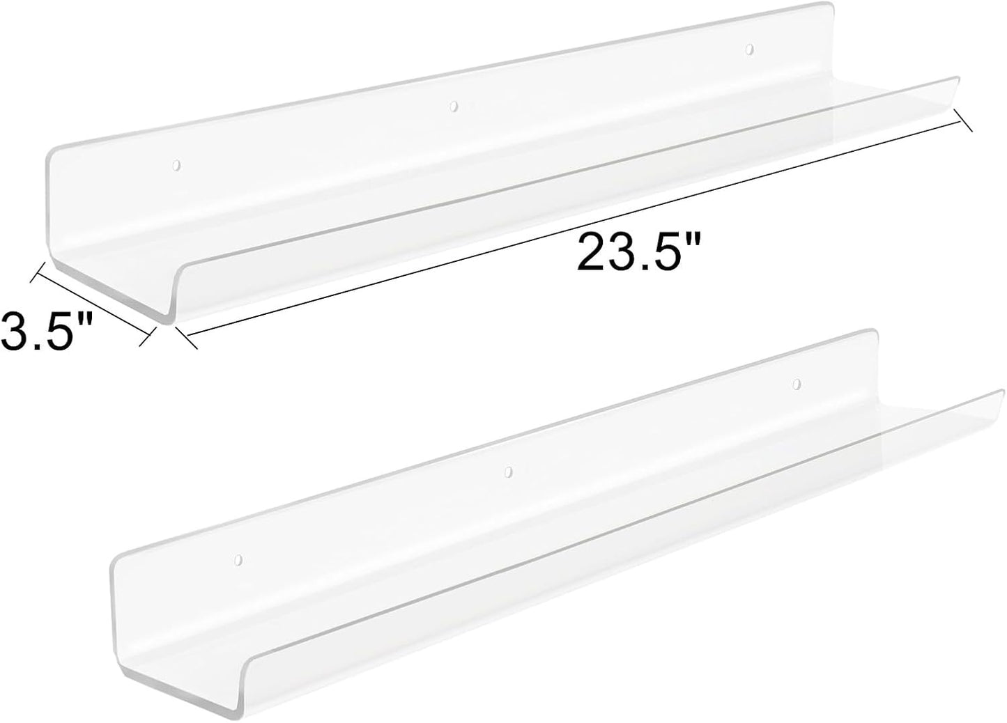 ROYALITA 24 Inches Acrylic Floating Book Shelves Wall Mounted Set of 2, Wall Hanging Plant Display Shelves, Room Decor Floating Wall Shelves for Gaming Room, Bedroom, Living Room, Office, Clear