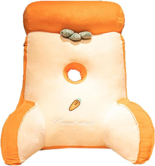 Soft Bed Backrest Pillow Sofa Reading Pillow Back Headboard Pillow Rest Neck Support Pillows Chair Lumbar Cushion (Yellow Carrot-A, 50×45CM/19.7"×17.7"(for Chairs))
