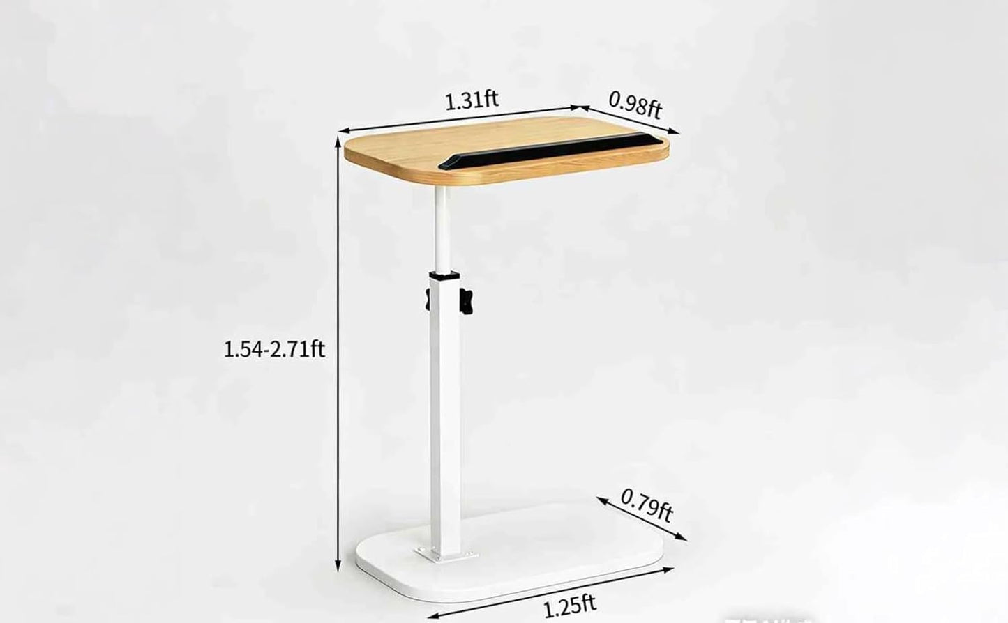Adjustable C Table End Table, Height Adjustable 360° Swivel TV Tray Table for Small Spaces, Sofa Bedside Laptop Side Table That Slides Under Couch, Living Room & Bedroom (Natural Wood/White)