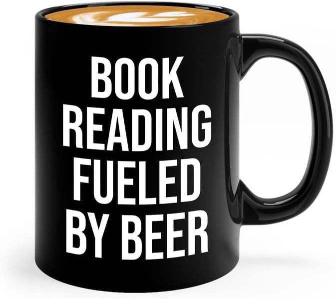 Hobby Beer Lover Coffee Mug 11oz Black - book reading fueled by beer - Mountain Biking, Bike Riding, Bicycling Lover, Cycling Bike Enthusiast, Road Bike