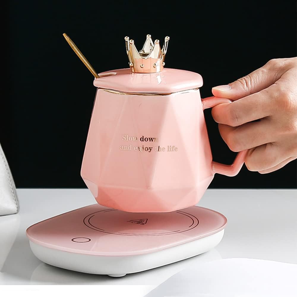 Coffee Warmer for Desk with Mug Set. Women's Day Valentines Morther's Day Birthday Gifts for Woman. Cup Warmer with Automatic Shut Off, Drink Warmer for Cocoa, Tea, Milk. (Pink)