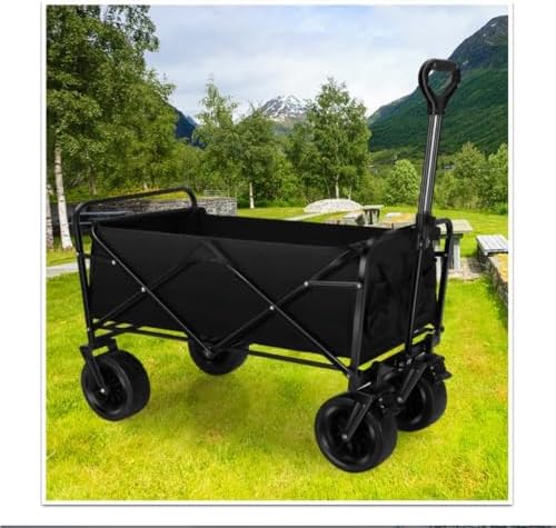 Portable Camping Cart,Outdoor Folding Beach Camping Trolley Cart with Portable Picnic Storage Mobile Outdoor Camper Cart (Black)