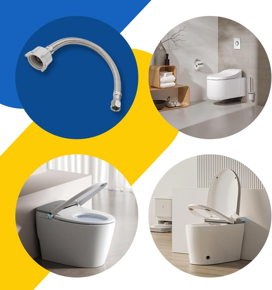 (6pcs 12 inch) PLUMBINGMASTER Toilet Water Supply Line,3/8" Comp x 7/8" BC Braided Stainless Steel Toilet Supply Line,Toilet Connector Hose with Anti-Leaking Brass Nut