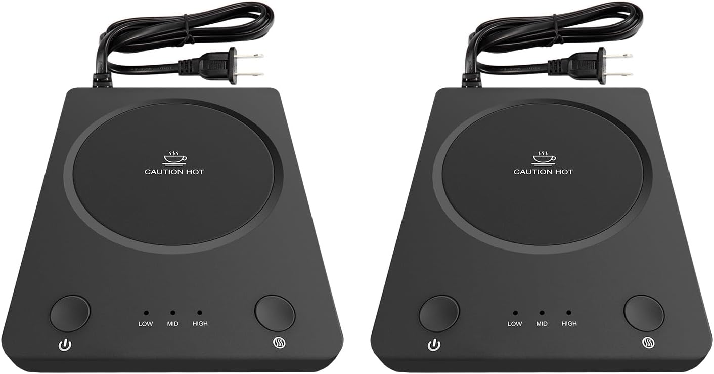 SEALON SLM03 Electric Coffee Mug Warmer (Black, 2 Pack) - 3-Temperature Desk Cup Warmer with Auto Shut-Off (4 Hours) for Heating Coffee, Tea, Milk & Beverages