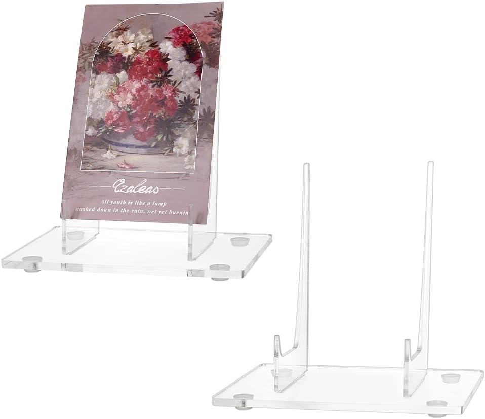 2Pcs Acrylic Book Stand Adjustable Clear Display Holder Easel with Deep Support Shelves Book Picture Frames Collecter Stand Holder 3.94×5.91 Inch for Photos Books Picture Table Top Holder