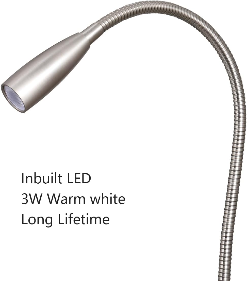 LED Bedside Touch Dimmable Wall Mounted Reading Light - Night Light With USB Flexible Gooseneck - Brushed Nickel