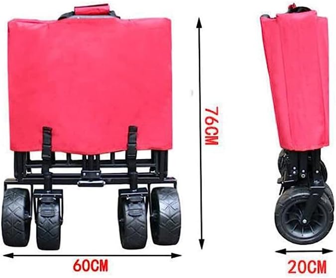 Handcart, Folding Camping Cart Garden Trolley Coaster with Removable Canopy Brake and Tail Bag Beach Foldable Hand Cart Trolley Truck Offroad