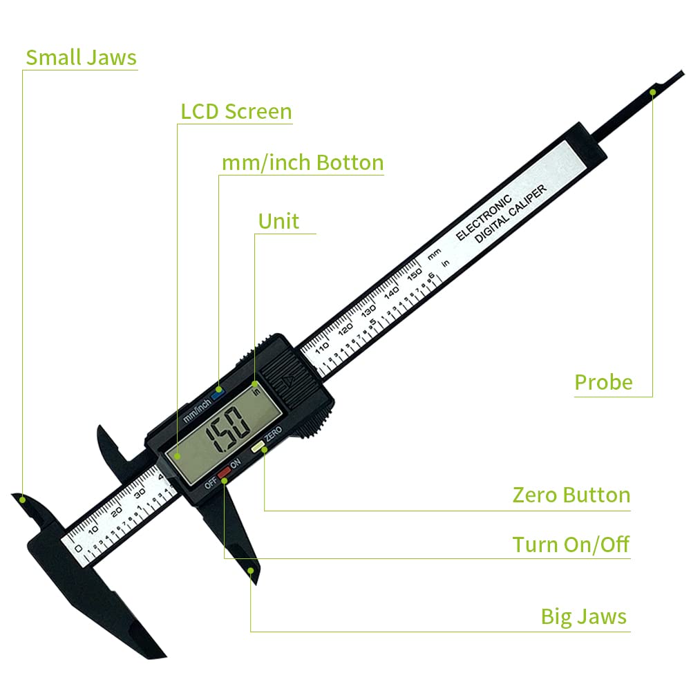 0-6 Inches Digital Caliper with Large LCD Screen and Auto-Off Feature | Inch & Metric Conversion Measuring Tool, Perfect for Household/DIY Measurement