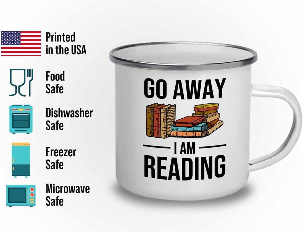 Reading Bookworm Camper Mug 12oz - Go Away I am Reading - Reading Reader Book Worm I Know Things Book Addict Book Lover Bookish Novelist Librarian Writer