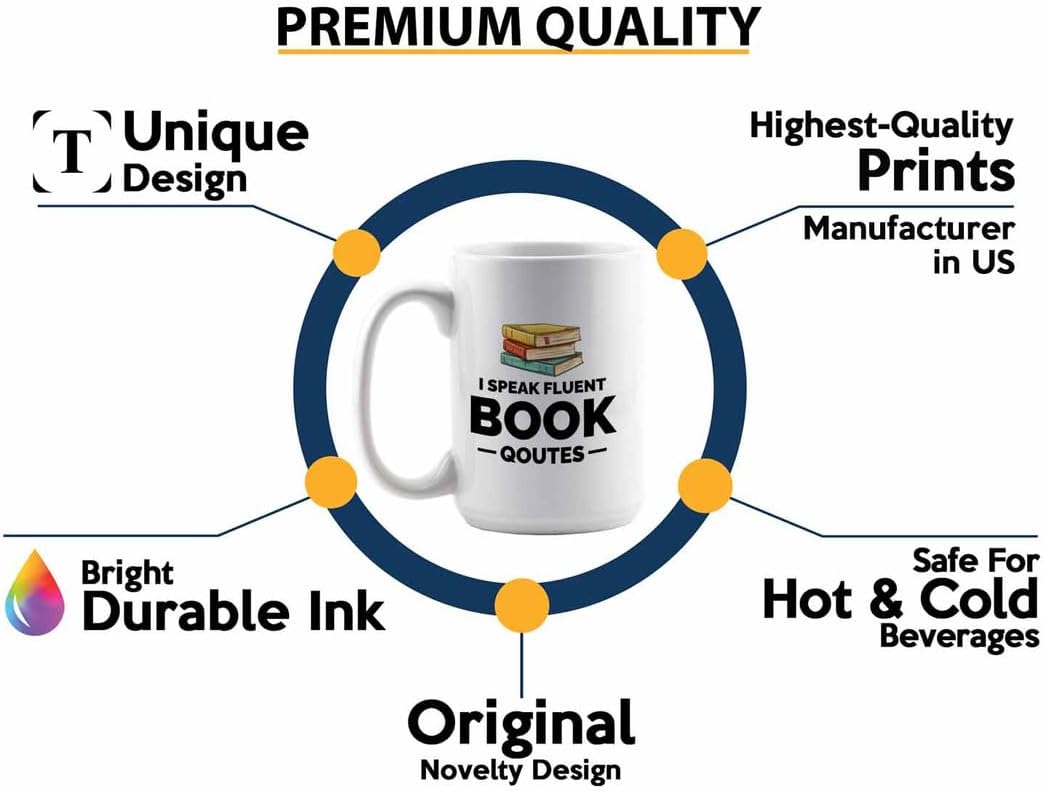 Book Lover Coffee Mug 15oz White - i speak fluent book - Gift For Poets Bookish People Bibliophile Librarian Book Club Reader