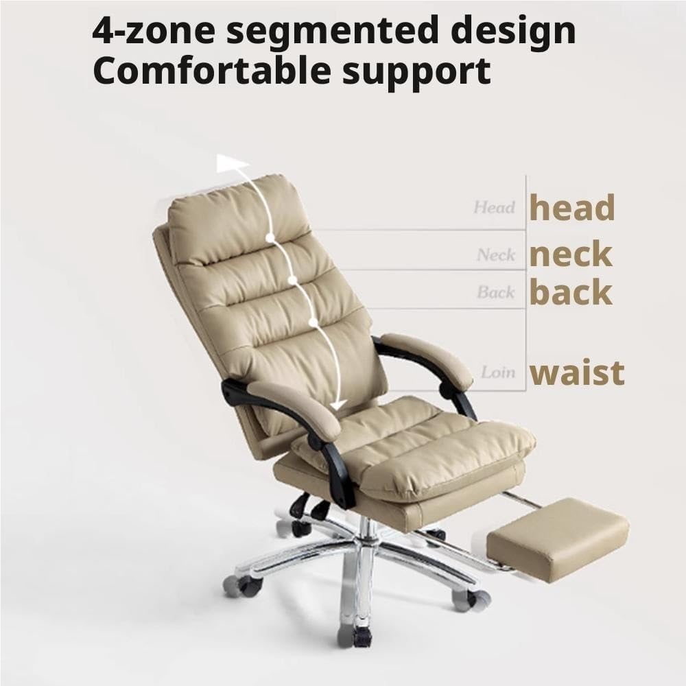 Genuine Leather Office Chair with Adjustable Height Ergonomic Design Reclining Gaming Sofa Style Chairs for Meeting Room Lunch Break Reading Napping and Work