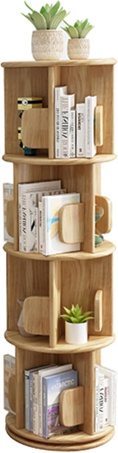 4-Tier Bookshelf, 360 Display Rotating Floor Standing Bookcase Storage Rack, Narrow Book Shelf for Bedroom, Living Room, Study Room (Walnut 4) (Wood 4)
