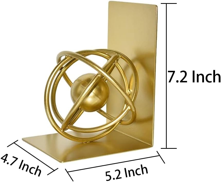 Gold Metal Bookends Set of 2, Heavy Duty Book Ends for Heavy Books, Unique Modern Geometric Ball Round Style Decorative Book Holders for Shelves Office Home Accent Decor，1 Pair/2Pieces