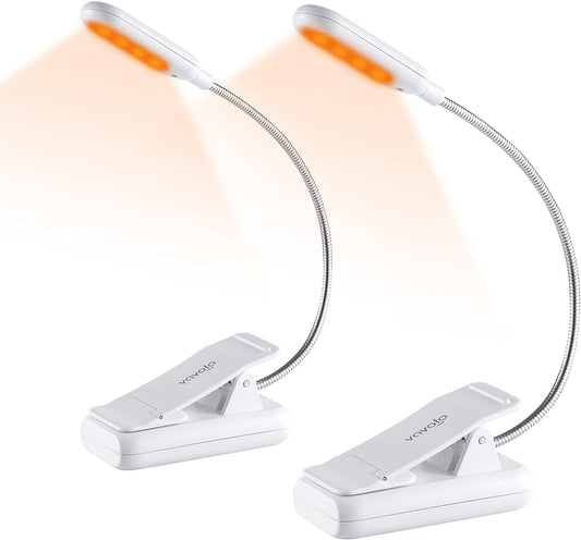 VAVOFO Clip On Rechargeable Reading Light, 7 LEDs with 3 Colortemperature 9 Brightness Levels Book Lights for Reading in Bed with Power Indicator for Bookworms Black (2-Pack White)