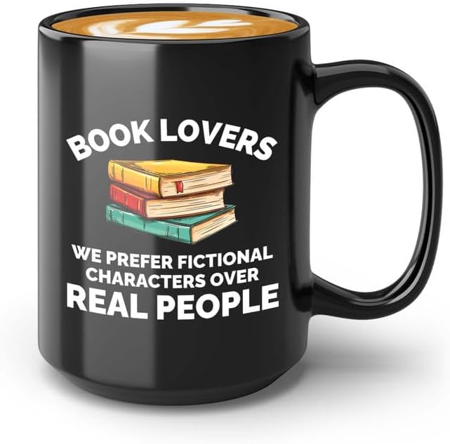 Book Lover Coffee Mug 15oz Black - We prefer fictional - Gift For Poets Bookish People Bibliophile Librarian Book Club Reader